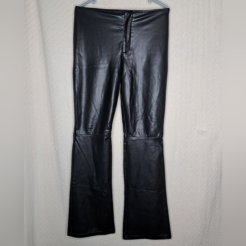 Forever 21 Black Leather-Look Flare Pants